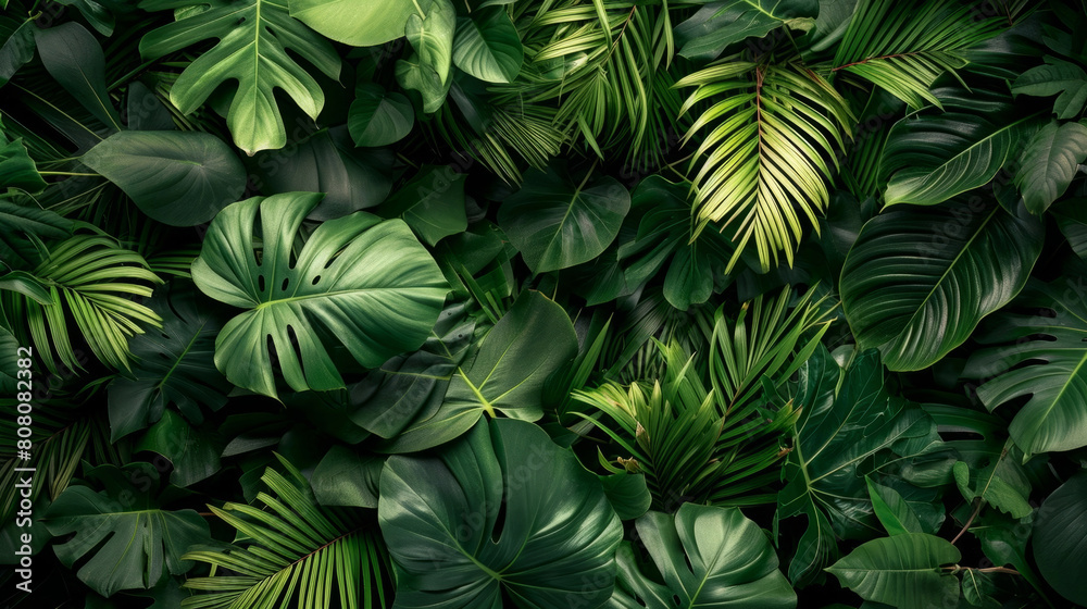 closeup nature view of green leaf and palms background. Flat lay, dark nature concept, tropical leaf closeup nature view of green leaf and palms background. Flat lay, dark nature concept, tropical leaf