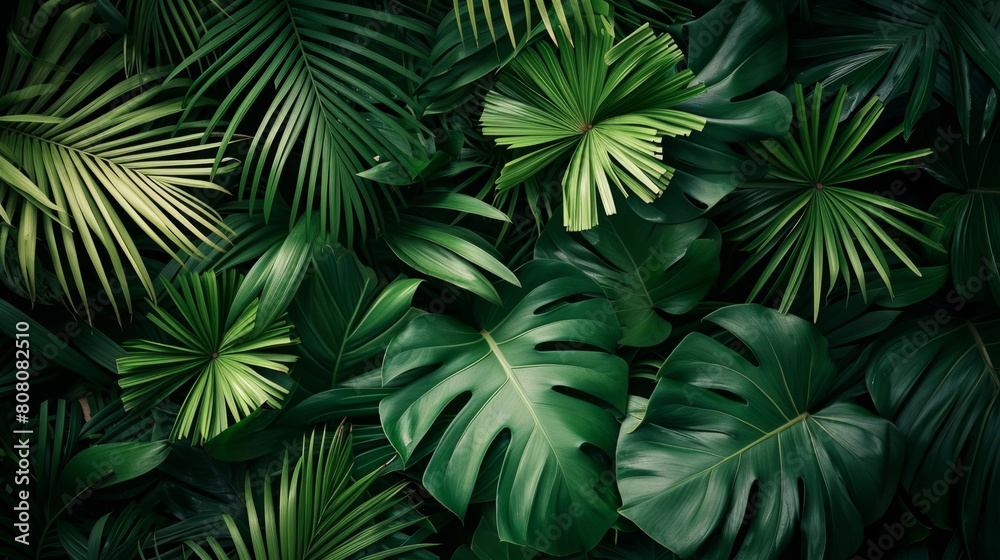 closeup nature view of green leaf and palms background. Flat lay, dark nature concept, tropical leaf closeup nature view of green leaf and palms background. Flat lay, dark nature concept, tropical leaf