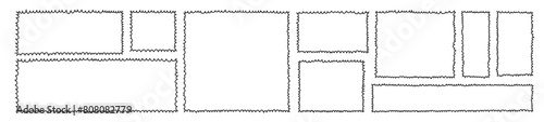 Wavy and scalloped frame squiggle lines. outlines rectangle and square with curved borders. Flat vector illustration isolated on white background.