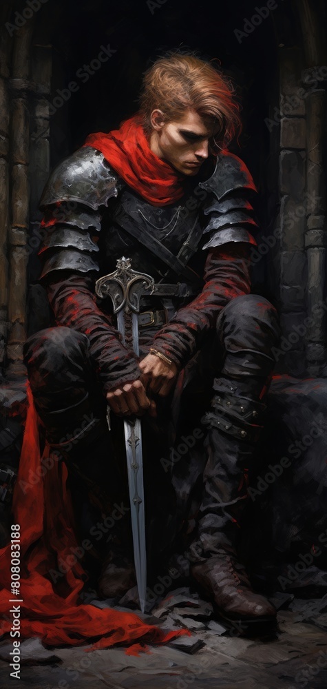 Obraz premium knight in a dark medieval fantasy, red and black