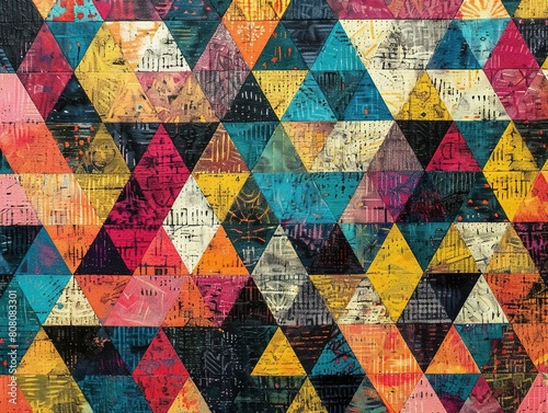 Bold geometric patterns clash and converge in a kaleidoscope of colors, symbolizing diversity and unity A powerful statement piece