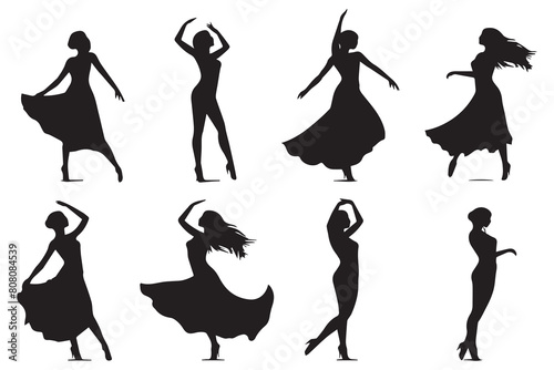 set bundle of silhouettes dancer girl vector illustration