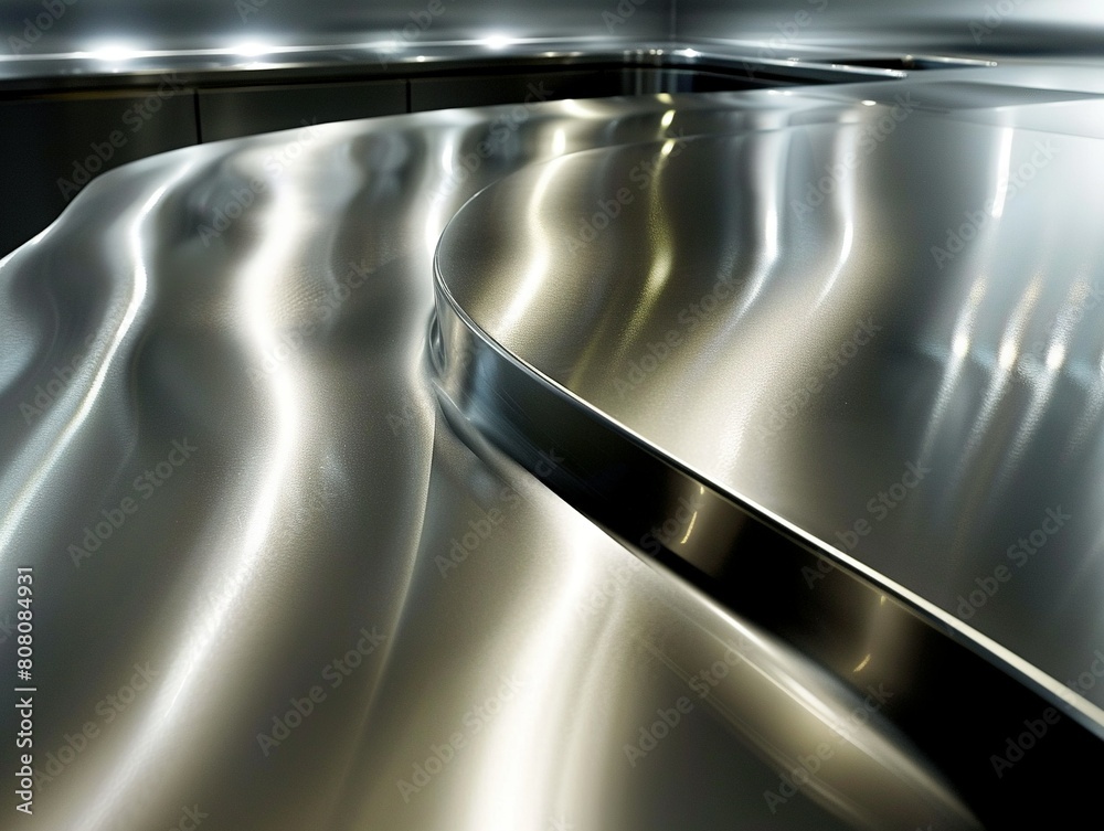 Obraz premium Futuristic sheen: A sleek and polished metal surface reflecting subtle, ambient lights, embodying modernity and innovation