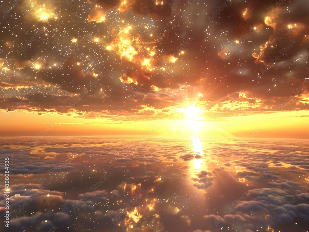 Fototapeta premium Captivating Sunset Seascape with Glowing Skies and Tranquil Waters