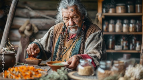 An old man is sitting at a table with a bowl of food in front of him