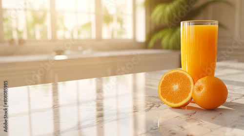 Refreshing zest: droplets shimmer, whispering of the zesty tang and delightful sweetness of orange juice photo