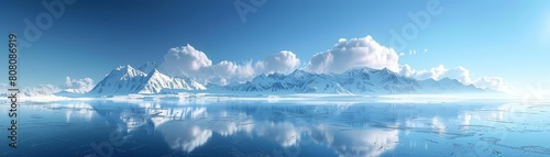 landscape painting of a frozen lake with snow-capped mountains in the distance