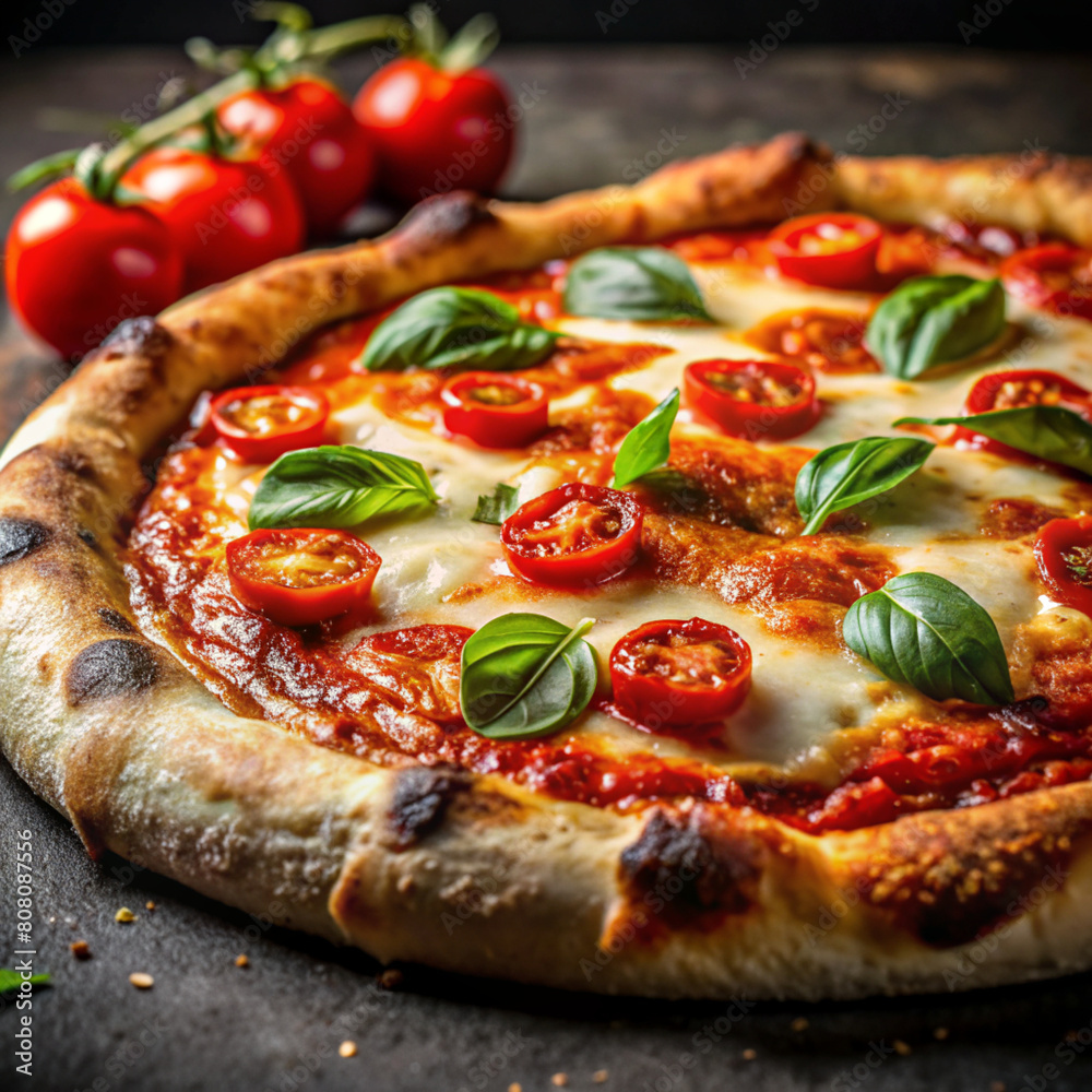 Gooey Mozzarella Cheese and Tomato Sauce Pizza on Black Background Close-Up Shot with Vibrant Red Sauce and Crispy Crust Detail - Appetizing Texture and Colors Macro Photography Gooey Mozzarella Cheese and Tomato Sauce Pizza on Black Background Close-Up Shot with Vibrant Red Sauce and Crispy Crust Detail - Appetizing Texture and Colors Macro Photography