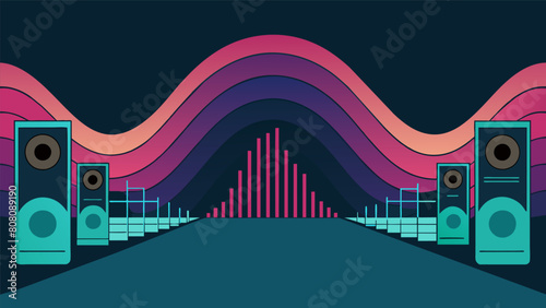 The waveform curves and bends evoking the feeling of getting lost in the music as it fills a room from the speakers. Vector illustration