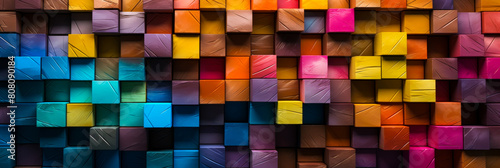 Vibrant Array of Multicolored Wooden Blocks in a Textured Wide Format