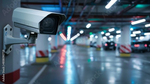 Close-up of surveillance camera CCTV in underground parking