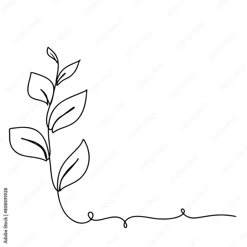 continuous line drawing art of leaves isolated on transparent background. Vector illustration continuous line drawing art of leaves isolated on transparent background. Vector illustration
