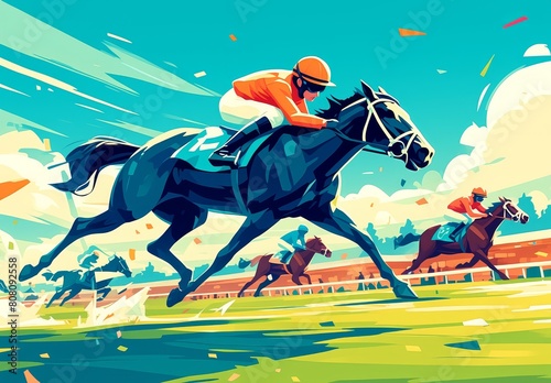 flat illustration of horse racing with jockey