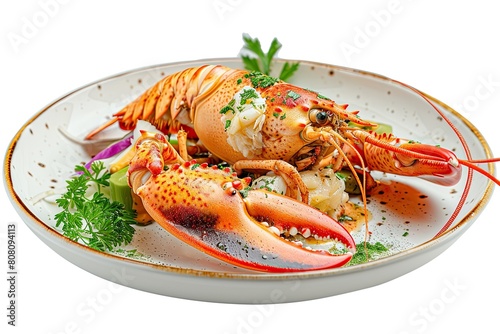 Seafood lobster placed in a plate on a white background