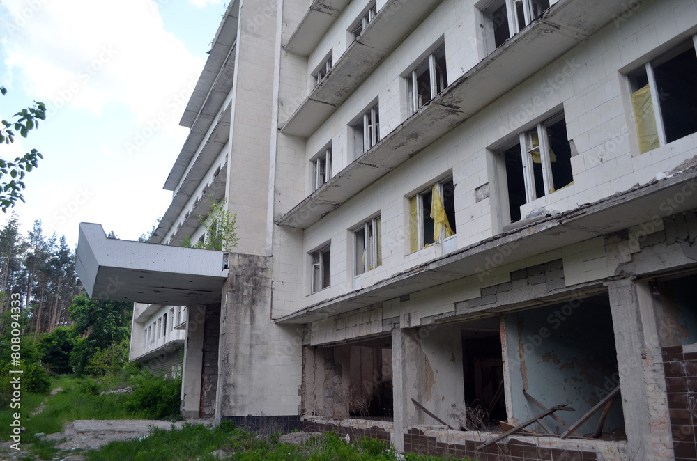 Ghost town in Eastern Europe.Former Soviet kids sport camp.Ukraine gets rid of the consequences of communism. Ruins. Kiev Region,Ukraine