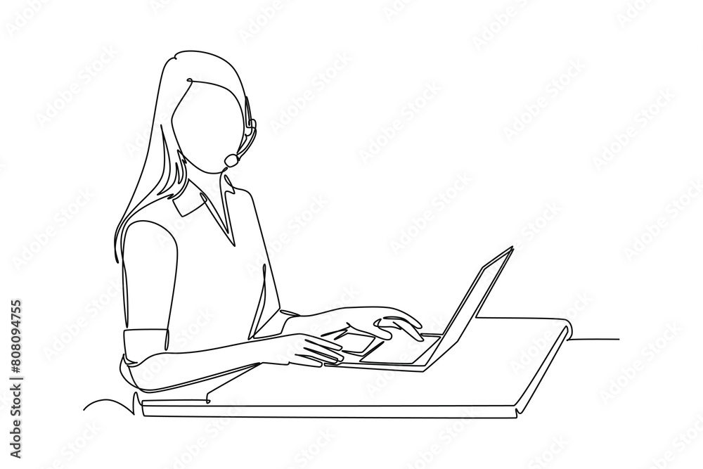 Continuous one line drawing customer support service concept. Doodle vector illustration.