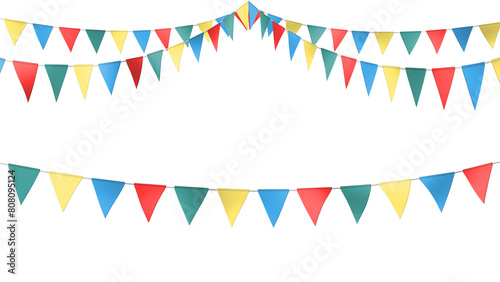 Colorful carnival triangle party flags realistic illustration top string lines_ Hanging decoration_transparent background_style A 