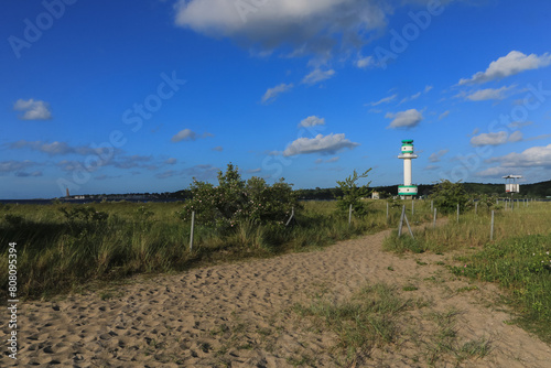 Falckensteiner Strand mit Leuchtturm an der Kieler Förde, Kiel Friedrichsort, Ostsee photo