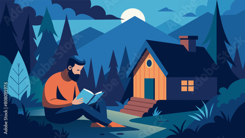 In a secluded cabin in the woods a Stoic reader immerses themselves in the profound thoughts of Heraclitus.. Vector illustration