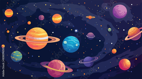 Abstract space background with planets and star gal
