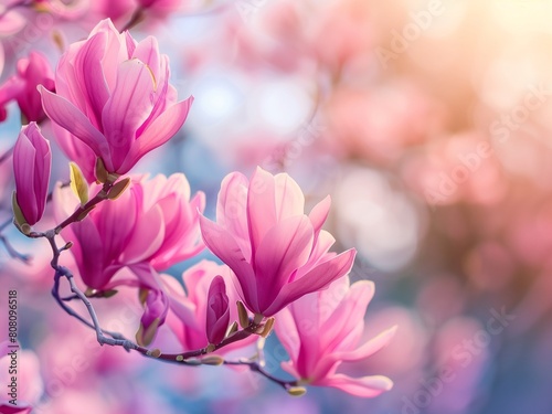 Beautiful white Magnolia Flowers , blooming , tree with a Copy Space , Spring time ,Valentine's Day ,Mother's Day