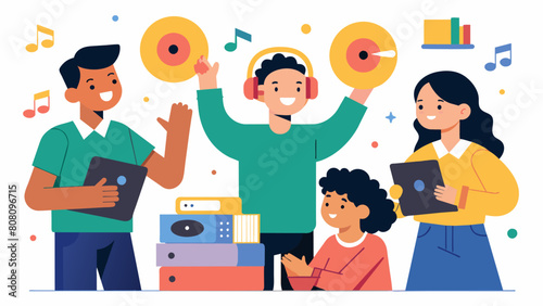As the class comes to an end the students are encouraged to continue exploring analogue music and supporting independent record stores. Vector illustration