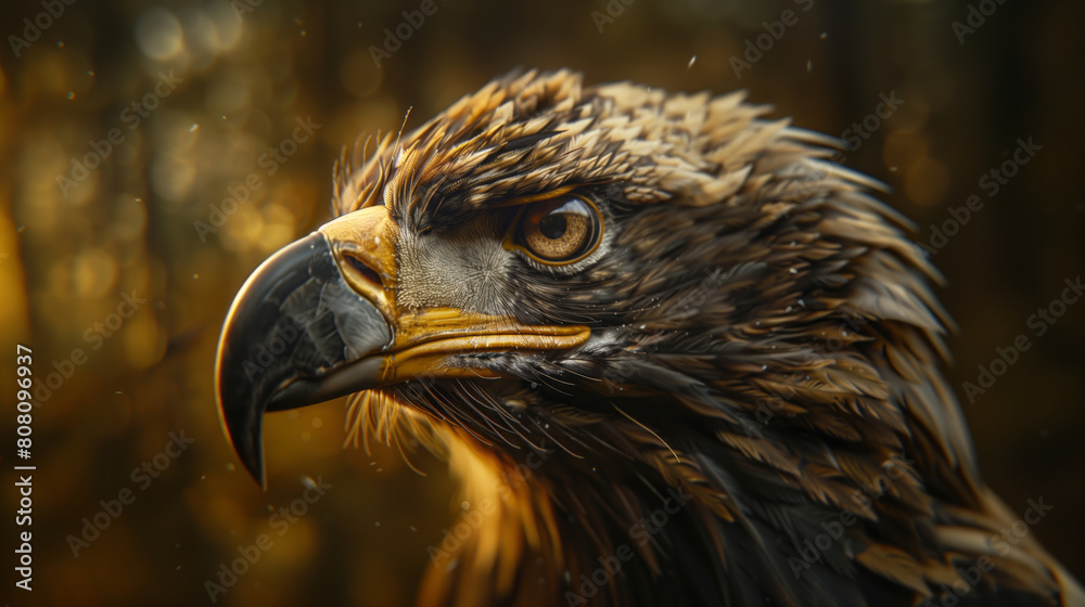 Fototapeta premium Close-up of a bald eagle's beak on natural brown background