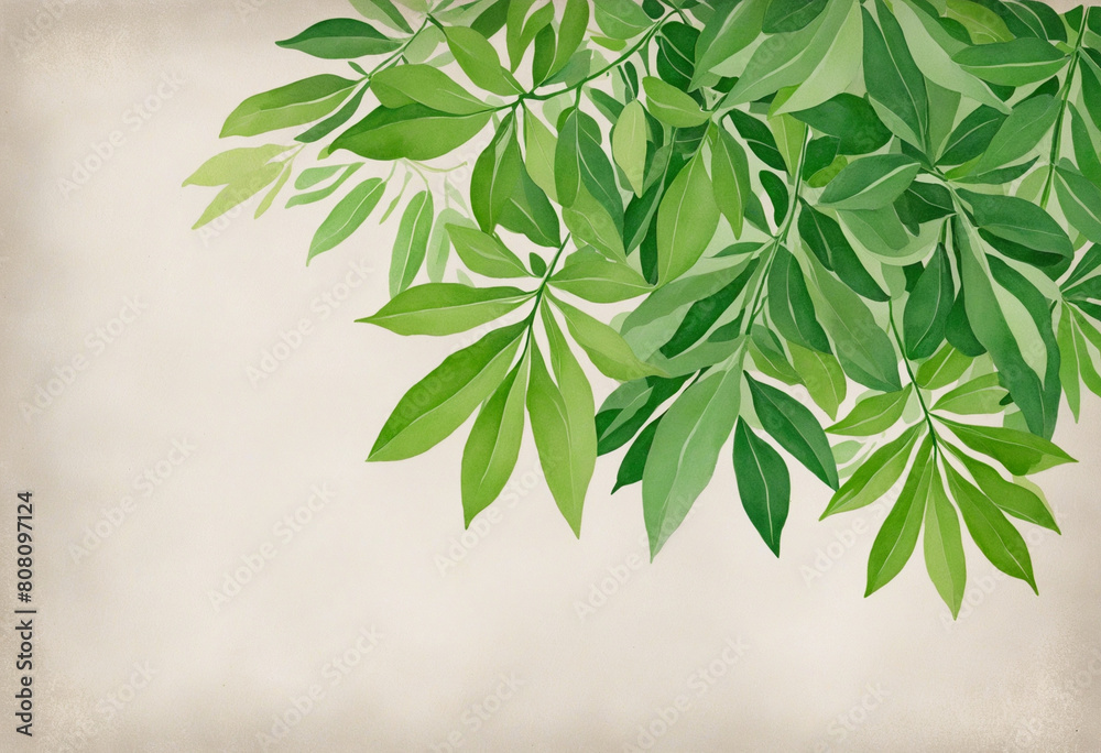 Botanical Green Leaves Border on Paper Background: A Modern Generative AI Composition Botanical Green Leaves Border on Paper Background: A Modern Generative AI Composition