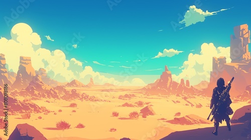 Epic moments, a lone wanderer traversing a barren desert wasteland in search of a fabled oasis. Amazing anime background