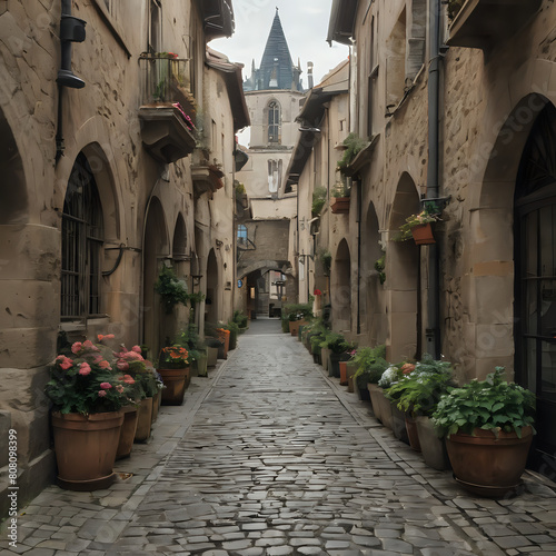 a many potted plants on the side of the street