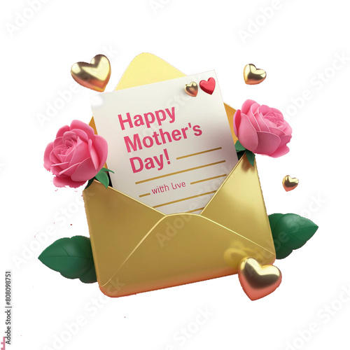 envelope with a rose, on transparent background