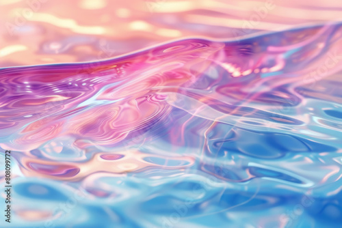 3D to 2D Ripple, Three-dimensional waves dissolving into a two-dimensional surface, Pastel water effect, Copy space photo