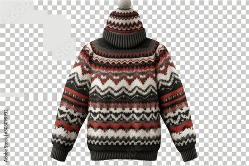 A Iceland sweater with beautiful patterns with hat on a transparent background