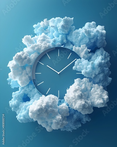 Mesmerizing Clouds View: A Slim Profile Wall Clock Marks the Passing Hours in Minimalist Art photo