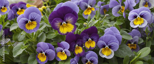 Vibrant Pansy Blooms in a Summer Garden Setting