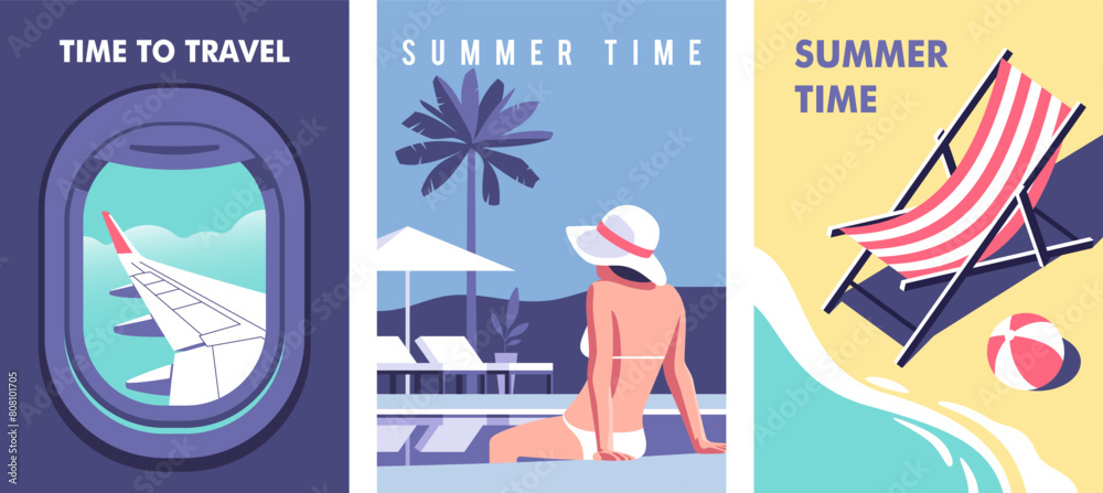 © faber14 - Summer time. Concept of summer party, vacation and travel. Perfect background on the theme of season vacation, weekend, beach. Vector illustration in minimalistic style for posters, cover art, flyer. © faber14 - Summer time. Concept of summer party, vacation and travel. Perfect background on the theme of season vacation, weekend, beach. Vector illustration in minimalistic style for posters, cover art, flyer.