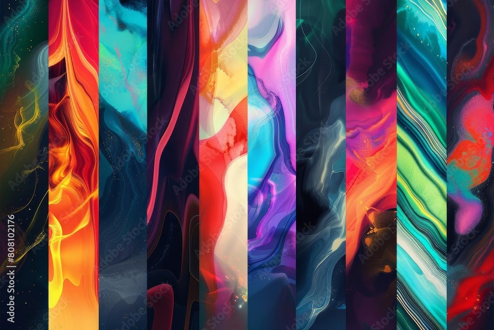 Collection of colorful abstract art designs, ideal for vibrant and expressive backgrounds or posters