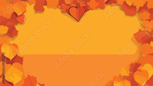 autumn leaves with pumpkin heart frame on orange ba