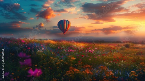 Flower field festivals , Photography tips for hot air ballooning over flowers photo