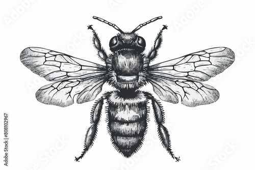 Bumblebee side view hand drawn sketch insects illustration