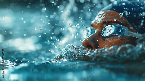 A closeup of Swimmer Freestyling Swimming