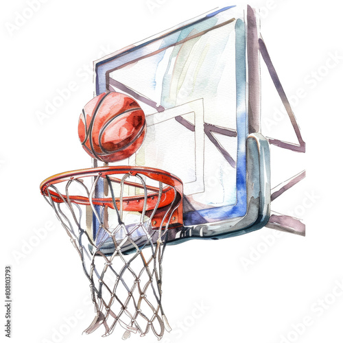 Set of Watercolor basketball goal, isolated on transparent background