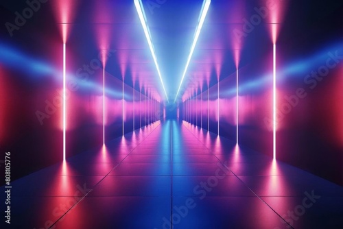 Abstract corridor with illuminated lines leading into the distance, perfect for themes of the future, innovation, or digital travel © nattapon98