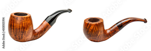 Set of Wooden smoking pipe, isolated on transparent background photo