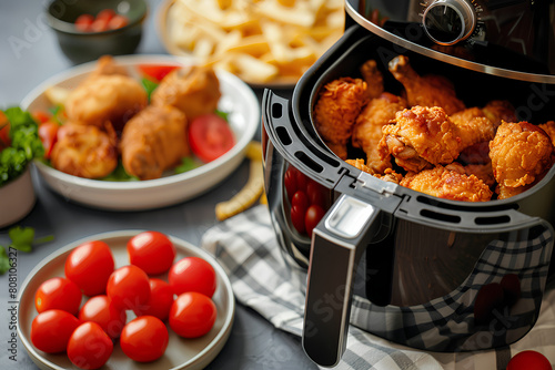 Cooking chicken and potatoes using an air fryer photo