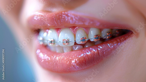 Orthodontic Treatment: Close-Up of Metal Braces 