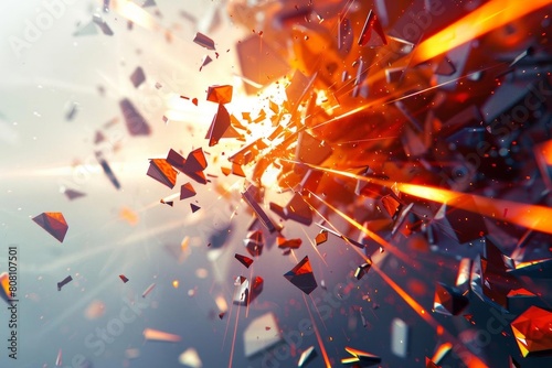 Explosive graphic of splintered shapes, ideal for depicting disruption, innovation, or intense energy