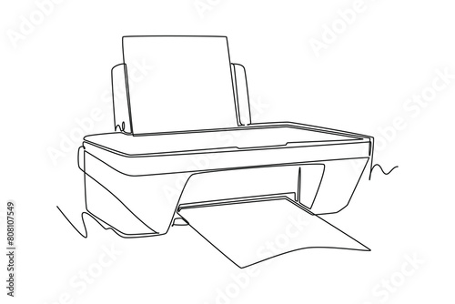One continuous line drawing of office supplies concept. Doodle vector illustration in simple linear style.