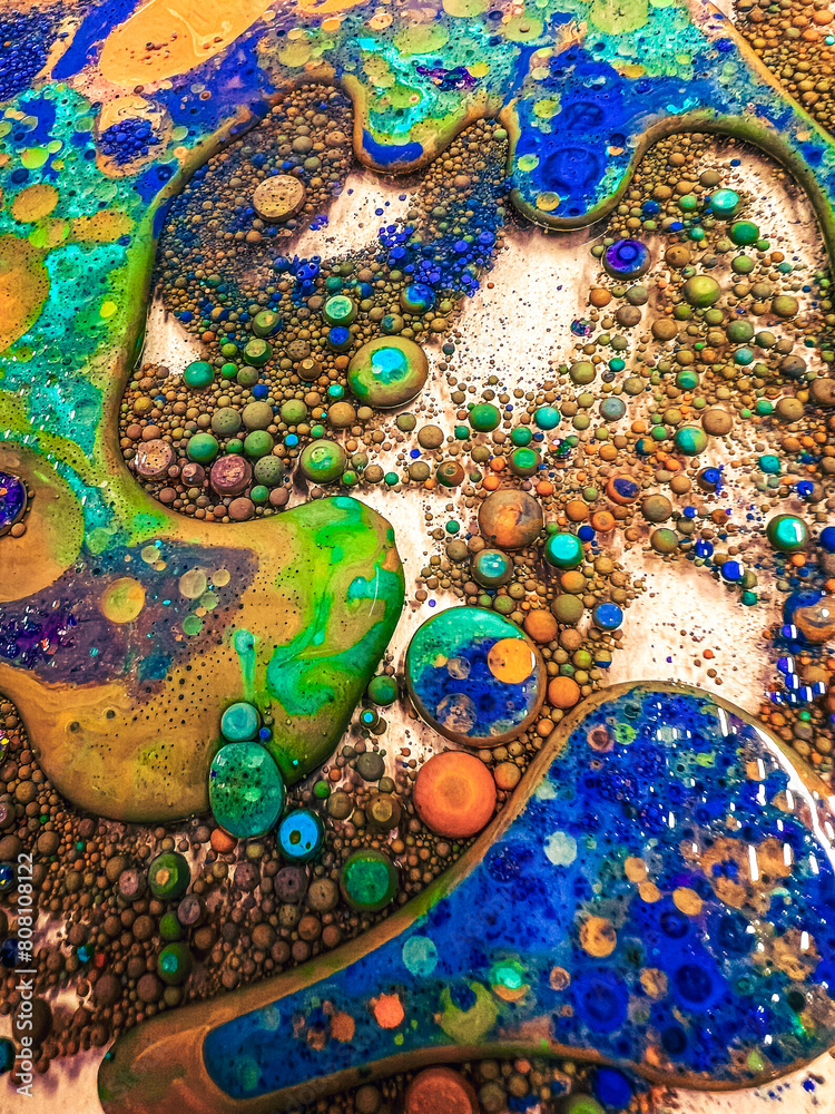 Fototapeta premium Colorful abstract acrylic painting, colorful background, liquid ink bubble