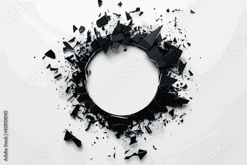 Exploding wall with free area on center. Dark destruction cracked hole in white stone wall. 3d render illustration
